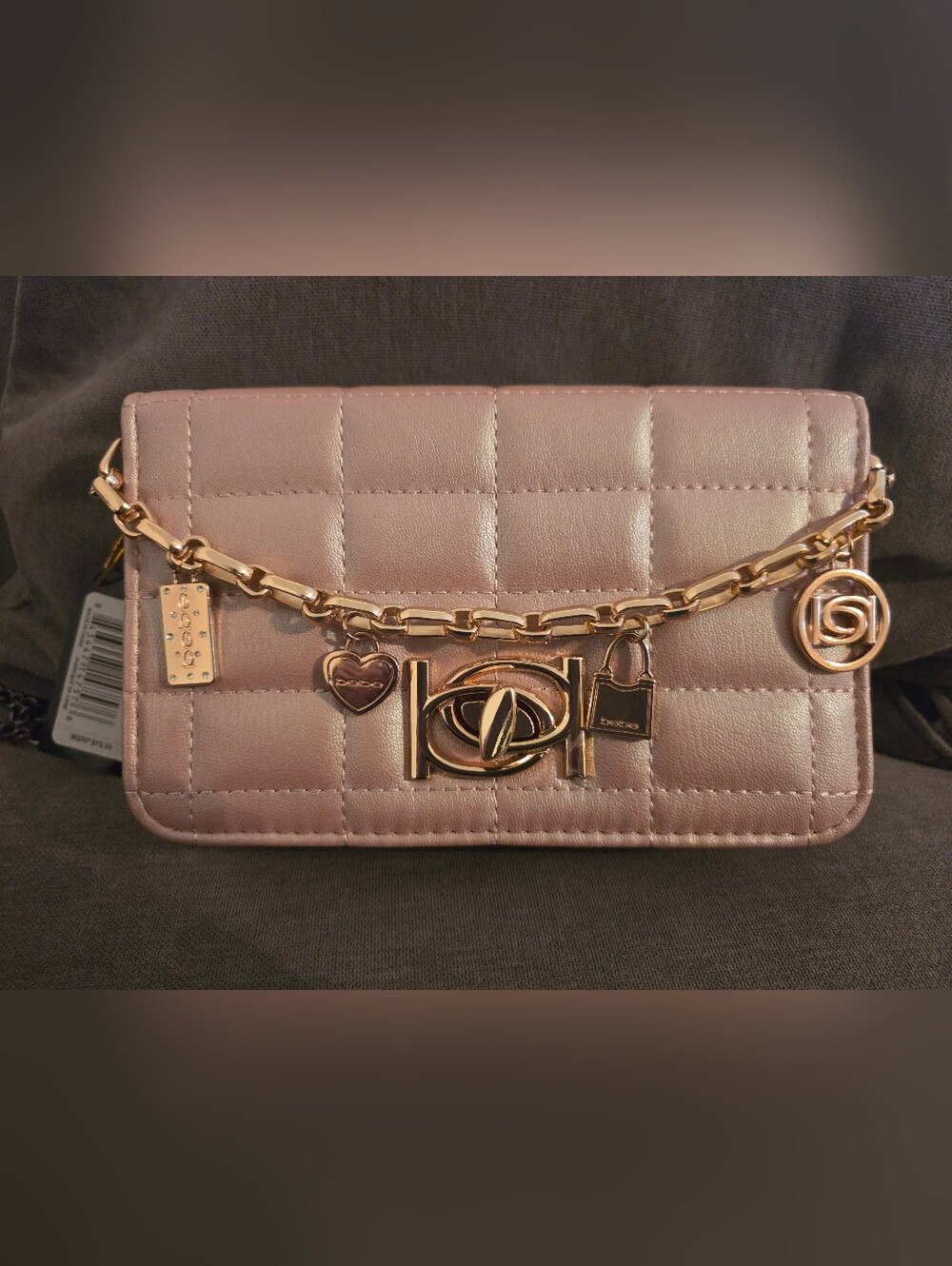 bebe Quilted Shoulder Bag in Light Pink with Gold Hardware
